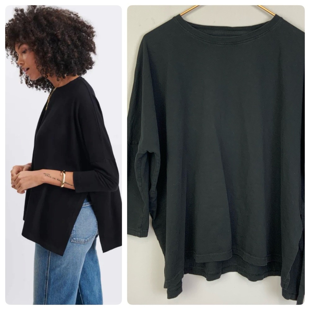 Mersea Catalina Slub Tee Black Oversized Top One Size OSFA Lagenlook Minimalist
